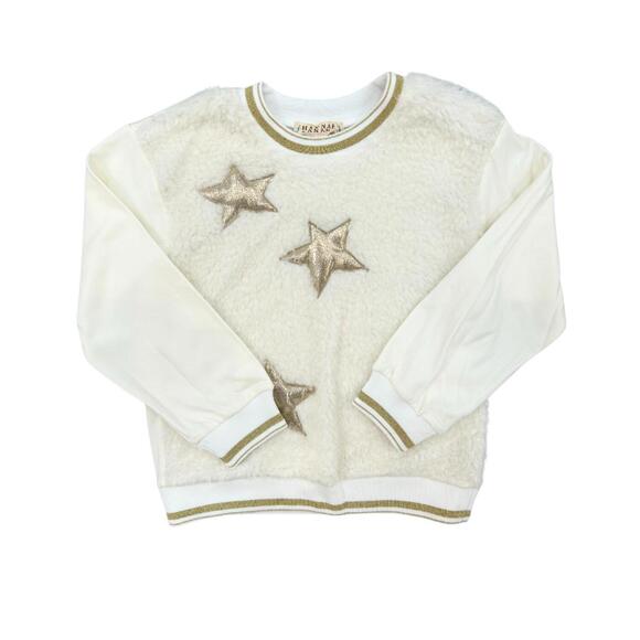 NEW HANNAH BANANA kid's faux shearling tunic with metallic stars in white